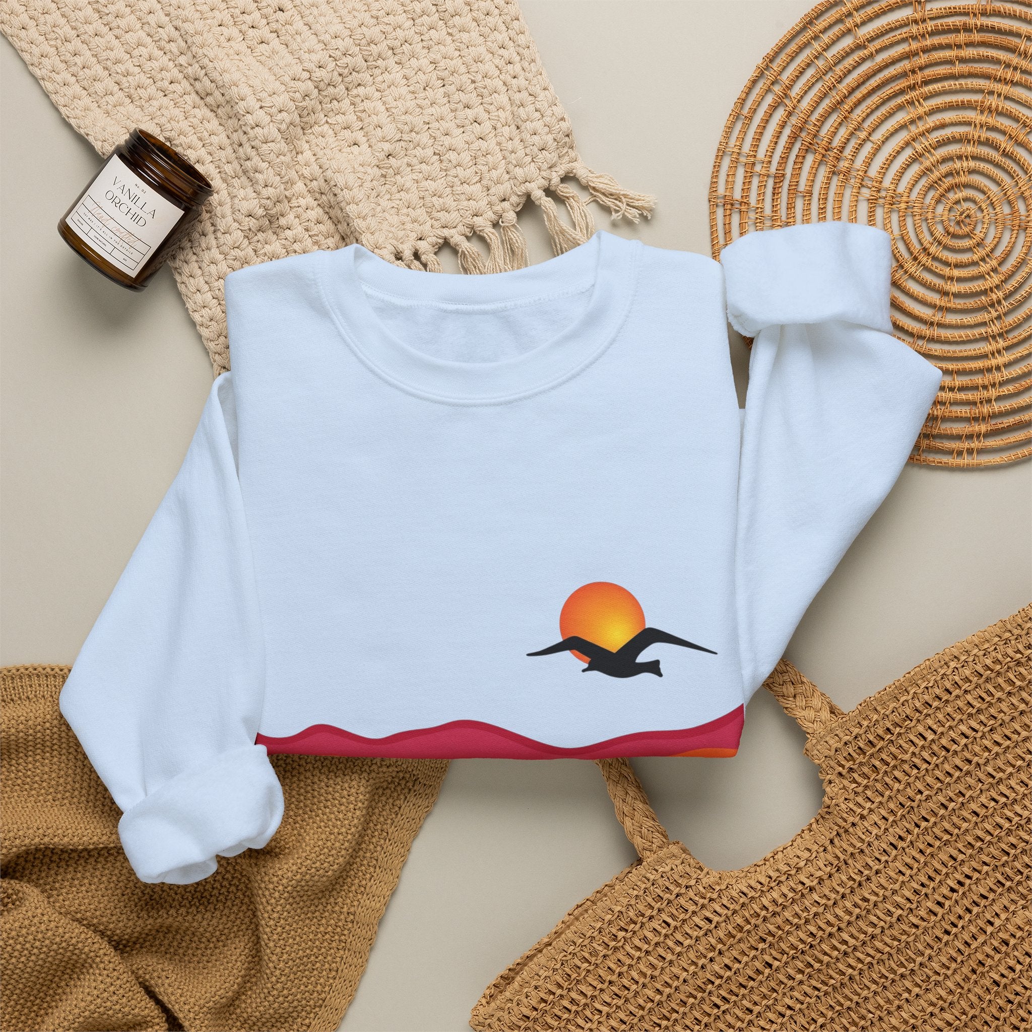 Desert Sunset Landscape Sweatshirt | Sunset Dunes with Road and Bird