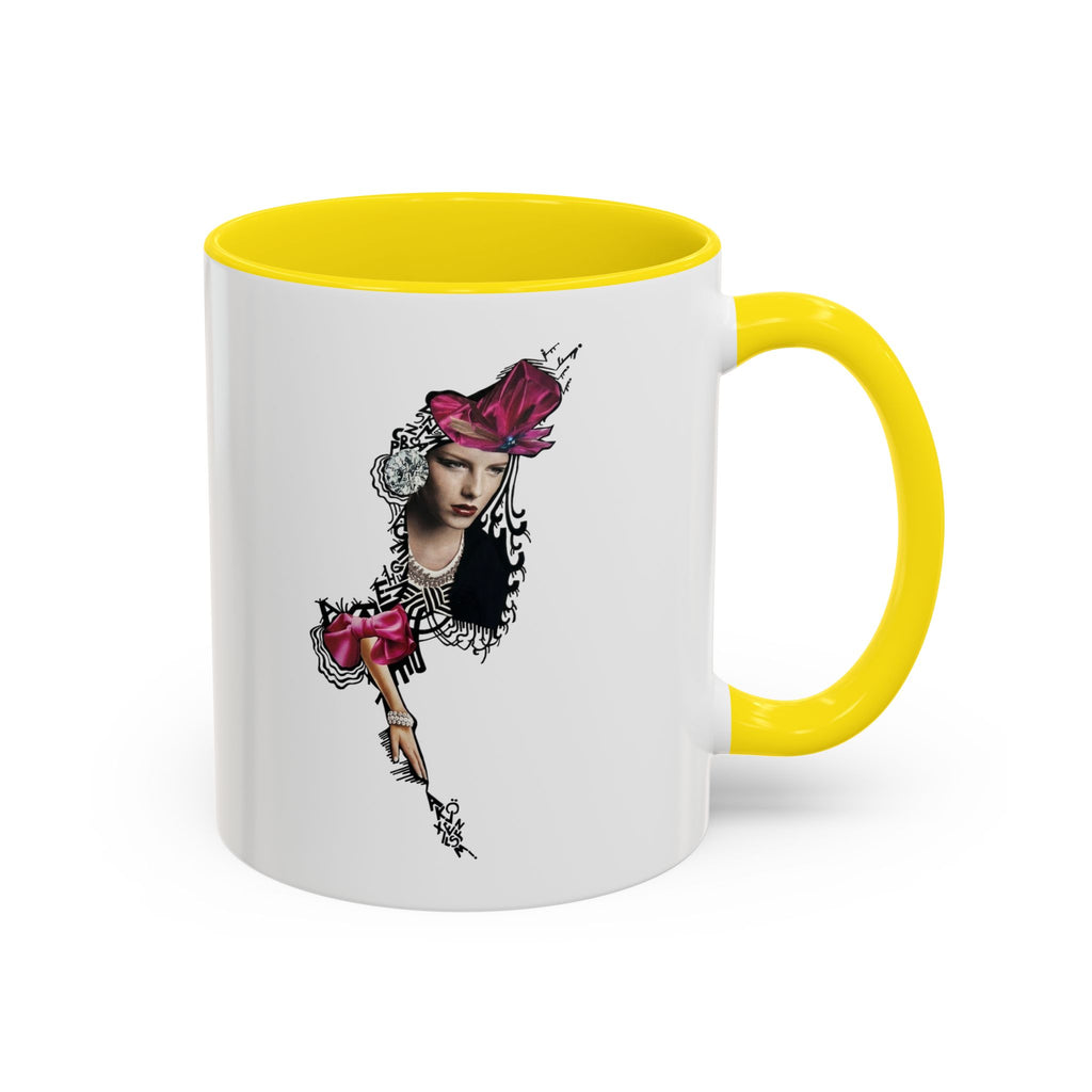 Vintage Femme Portrait Mug | Floral Headpiece, Pink Feathered Hat
