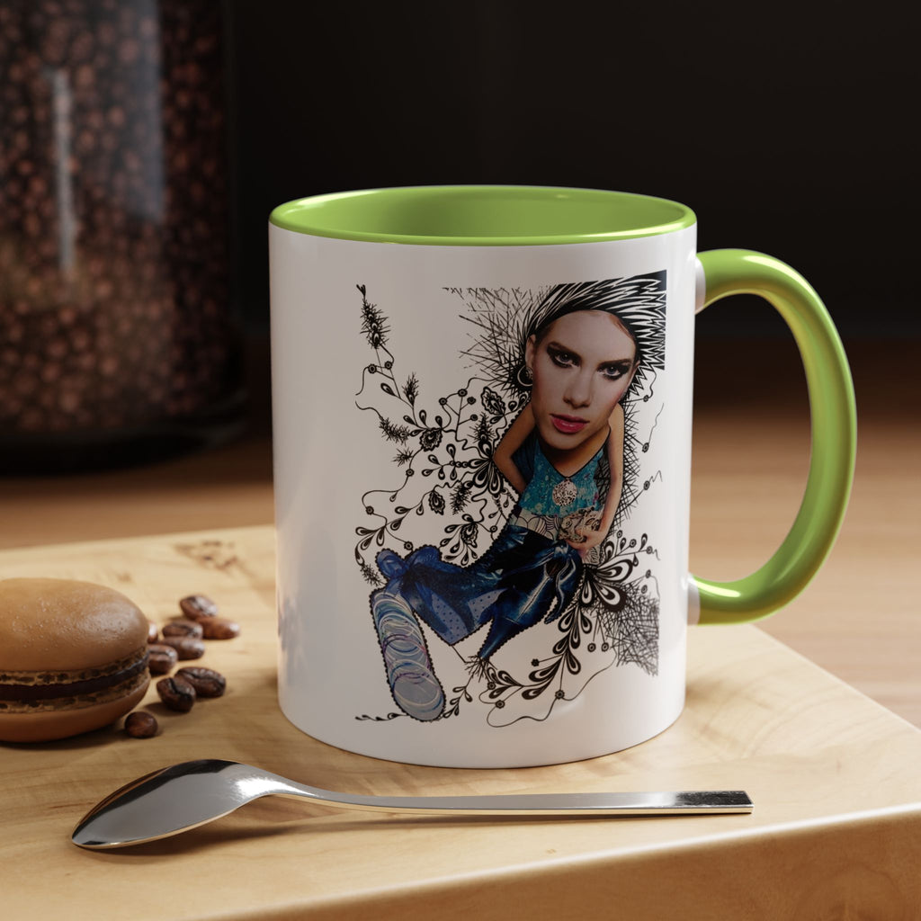 Fashion Illustration Girl Mug | Accent Coffee Mug, Black Handle