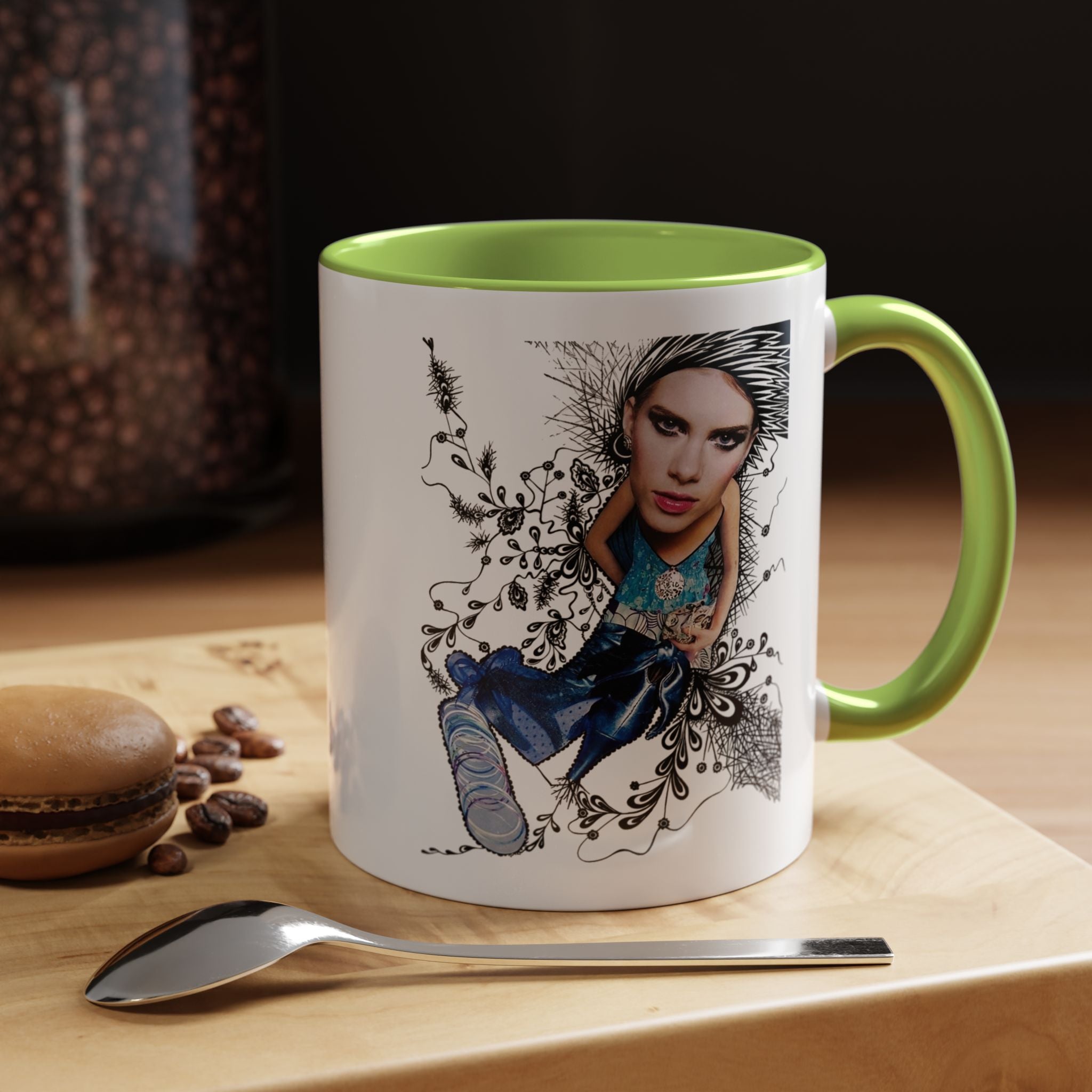 Fashion Illustration Girl Mug | Accent Coffee Mug, Black Handle