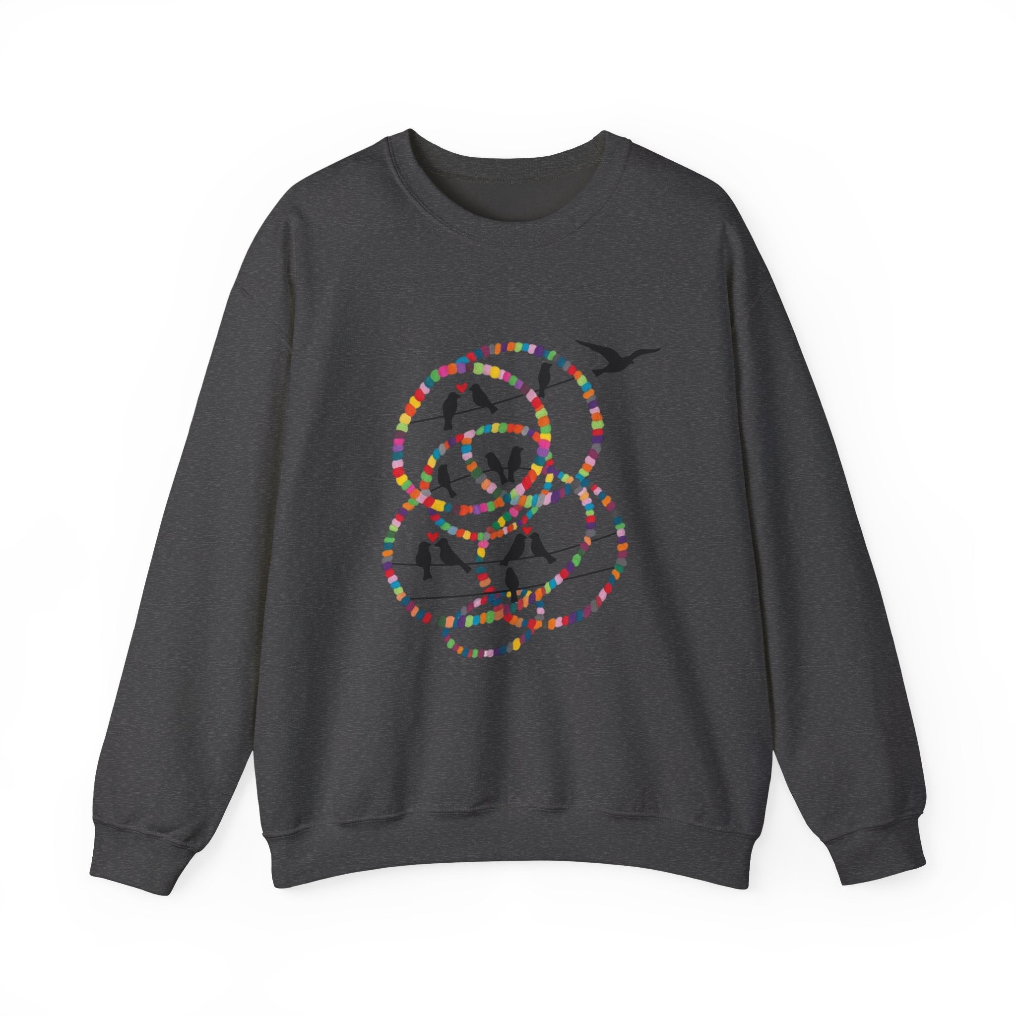 Colorful Hoop Birds sweatshirt | Minimal Circles Bird Silhouette Crewneck