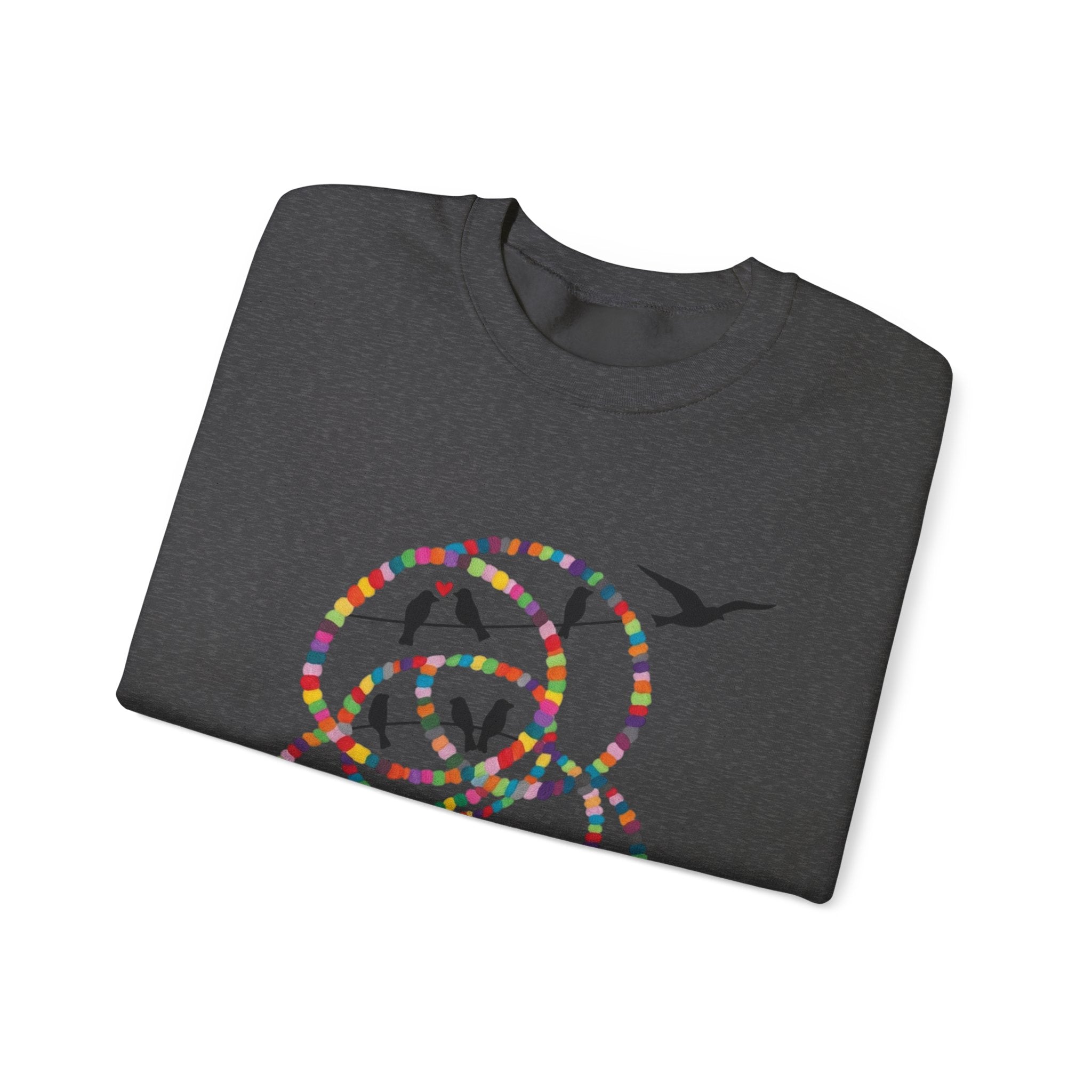 Colorful Hoop Birds sweatshirt | Minimal Circles Bird Silhouette Crewneck