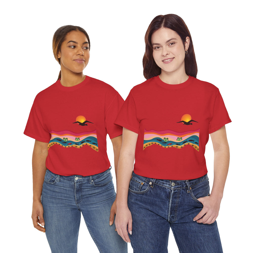 Sunset Desert Waves Tee | Vibrant Southwestern Landscape, Bird Silhouette