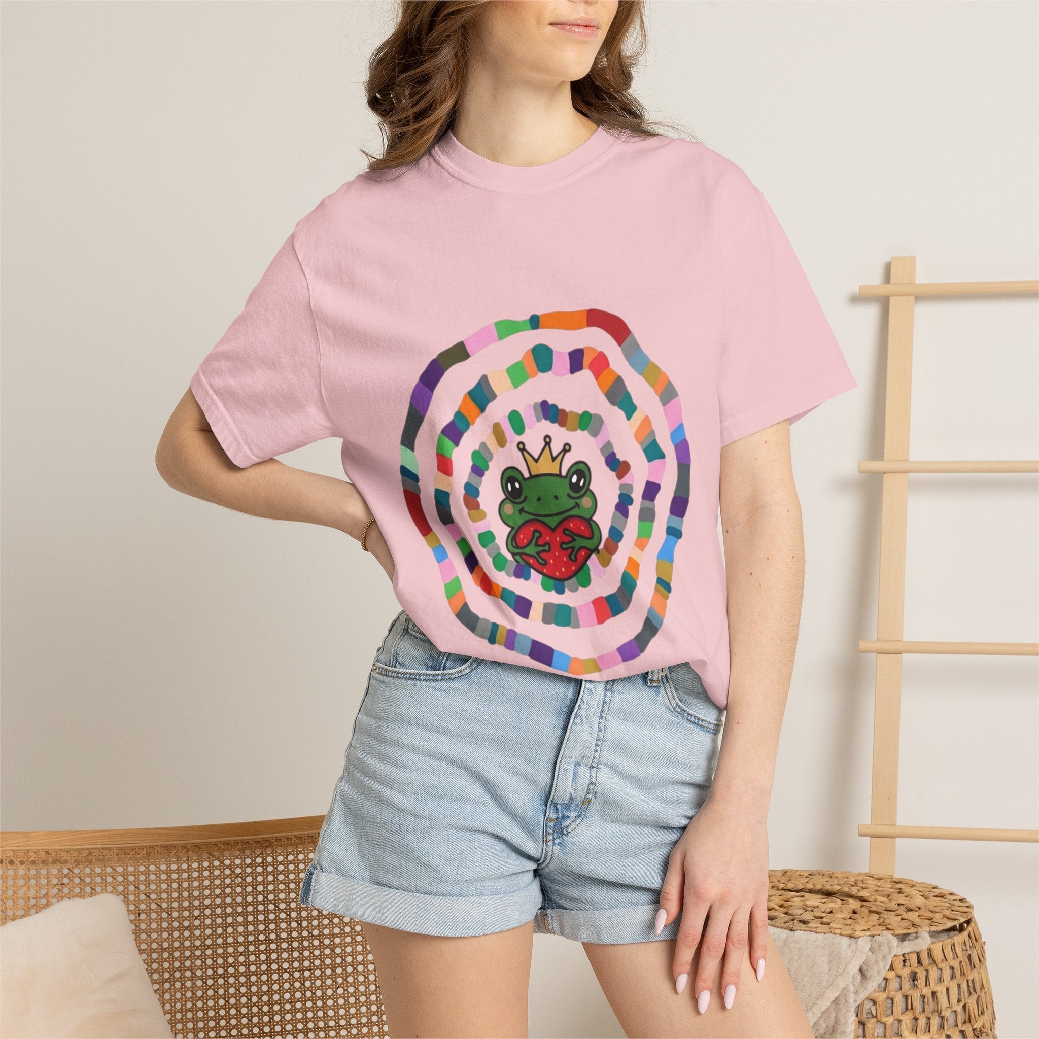 Crowned Frog Heart T-Shirt | Colorful Spiral Doodle