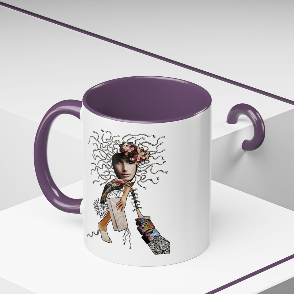 Medusa Face Collage Accent Coffee Mug | Surreal Hair Tendrils, Fashion Elements