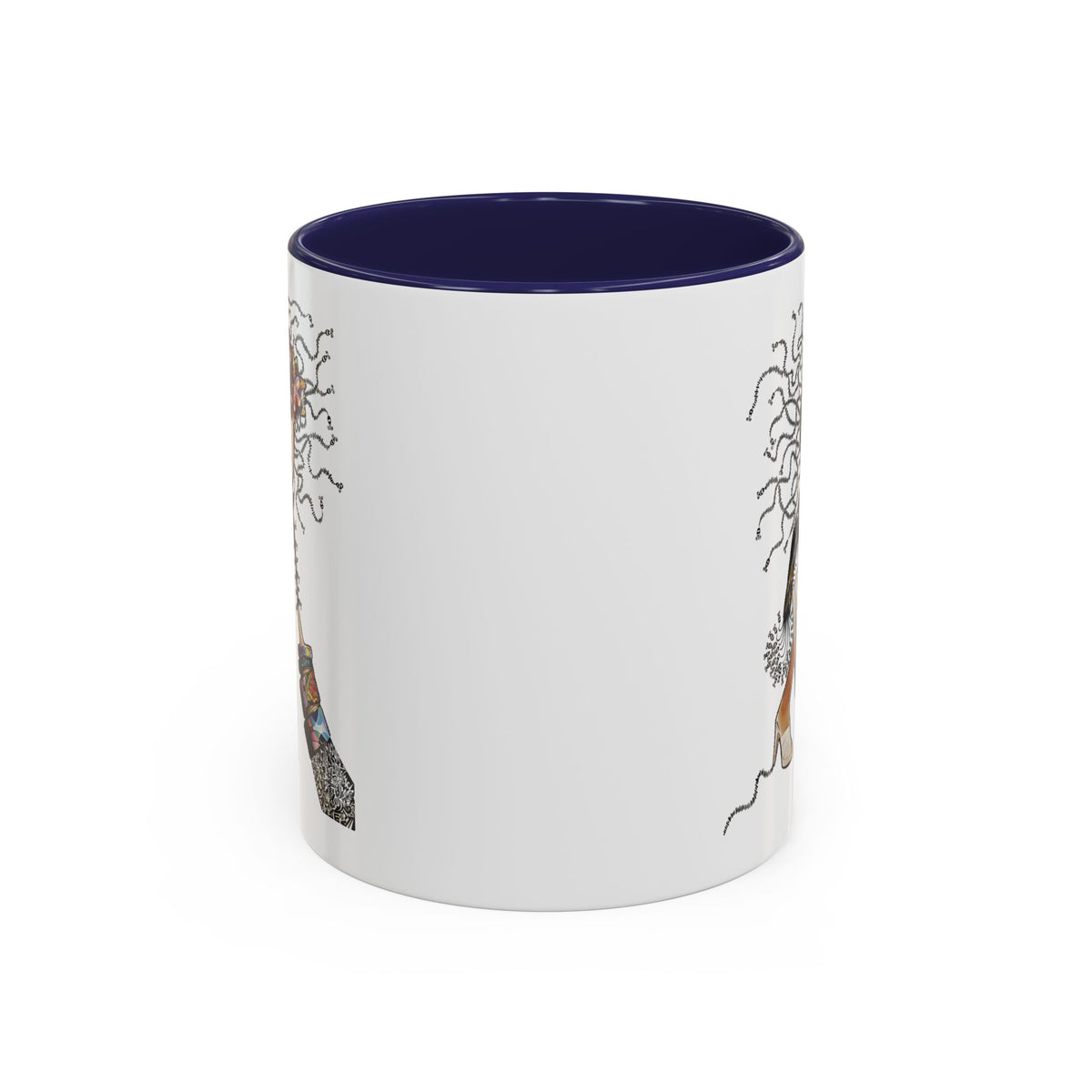 Medusa Face Collage Accent Coffee Mug | Surreal Hair Tendrils, Fashion Elements