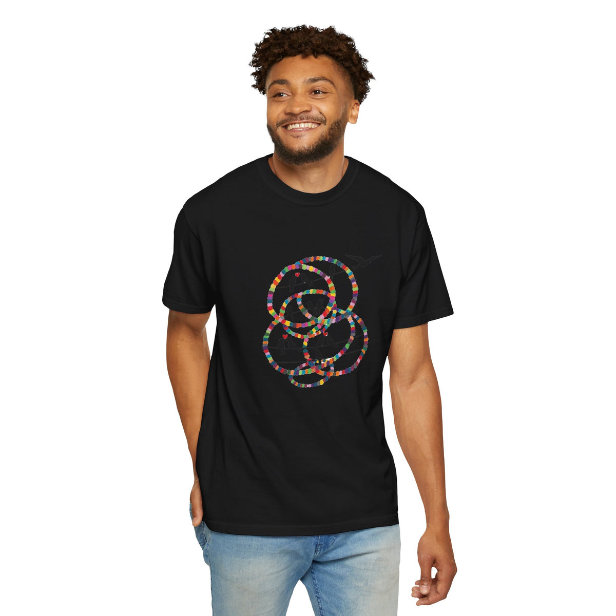 Bird Flight Graphic T-Shirt — Colorful Ring Silhouette Tee