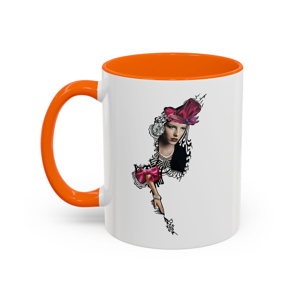 Vintage Femme Portrait Mug | Floral Headpiece, Pink Feathered Hat
