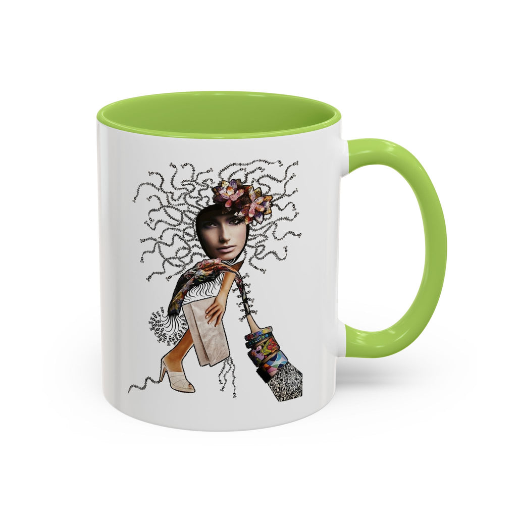 Medusa Face Collage Accent Coffee Mug | Surreal Hair Tendrils, Fashion Elements