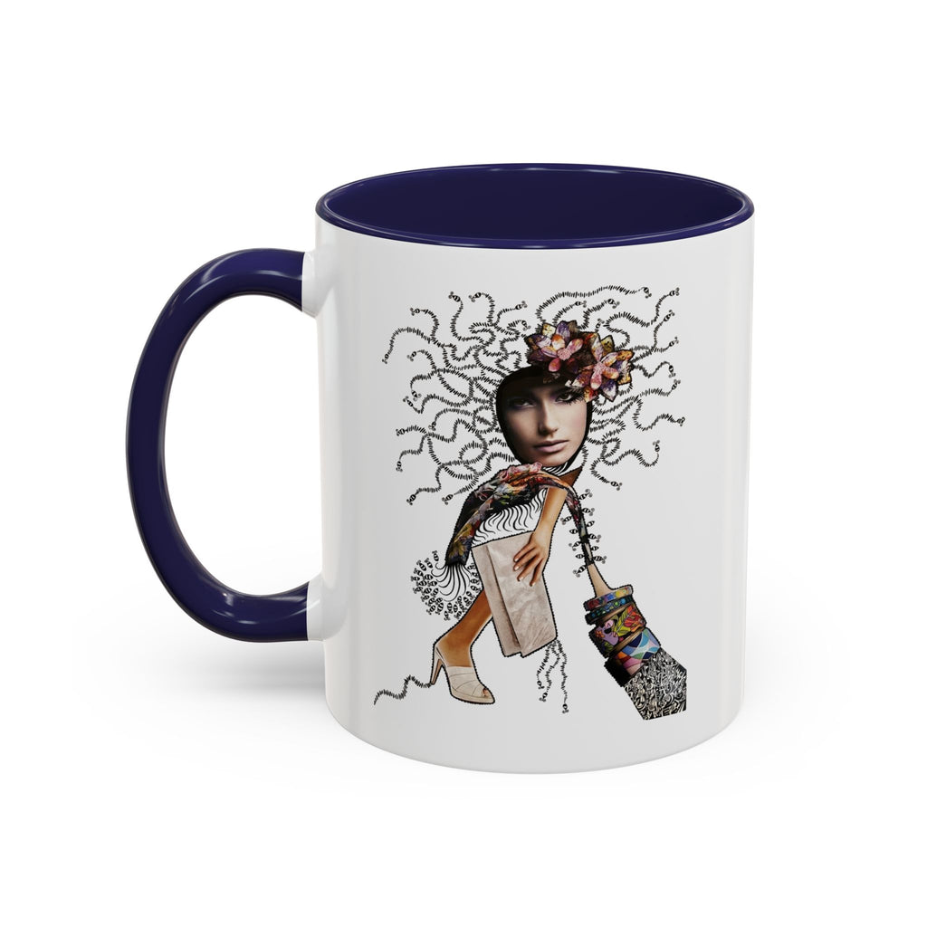 Medusa Face Collage Accent Coffee Mug | Surreal Hair Tendrils, Fashion Elements