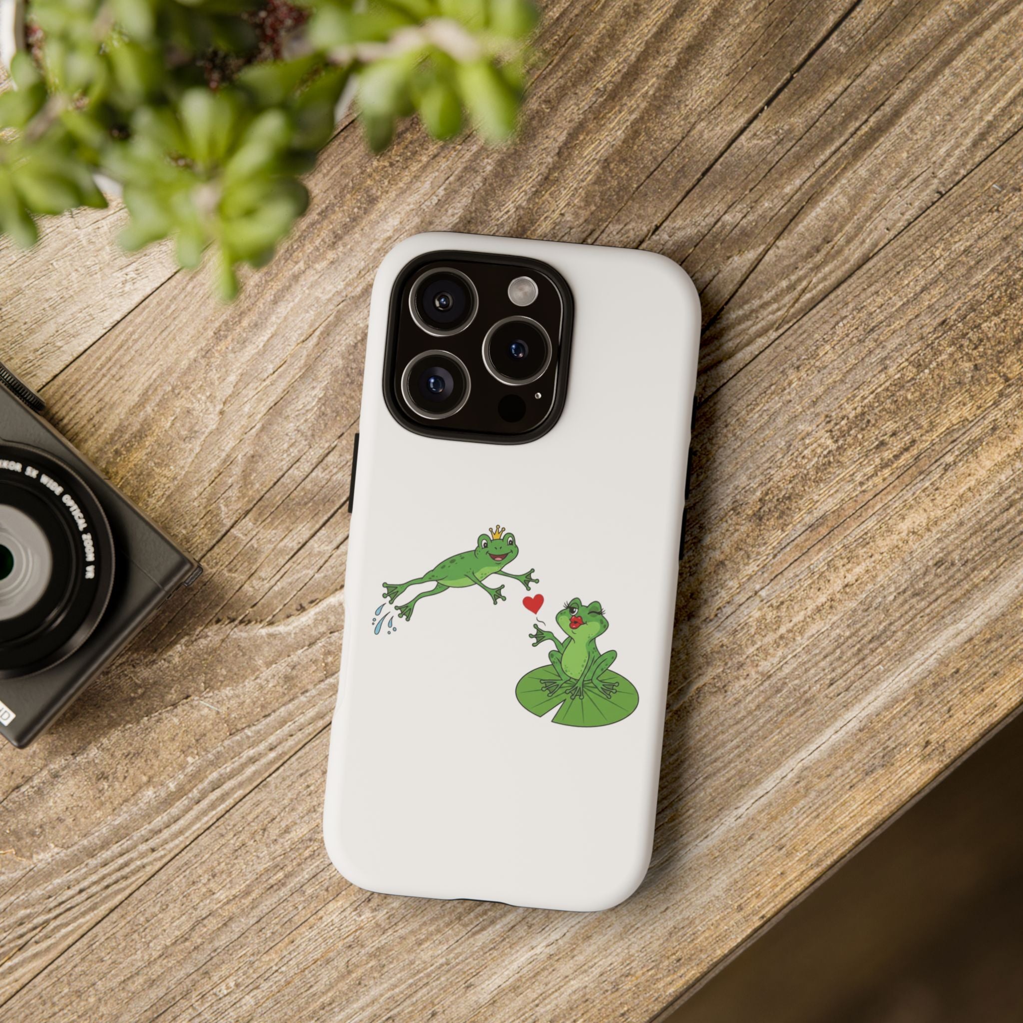 Kissing Frog Illustration Tough Phone Case | Cute Lily Pad Love Design