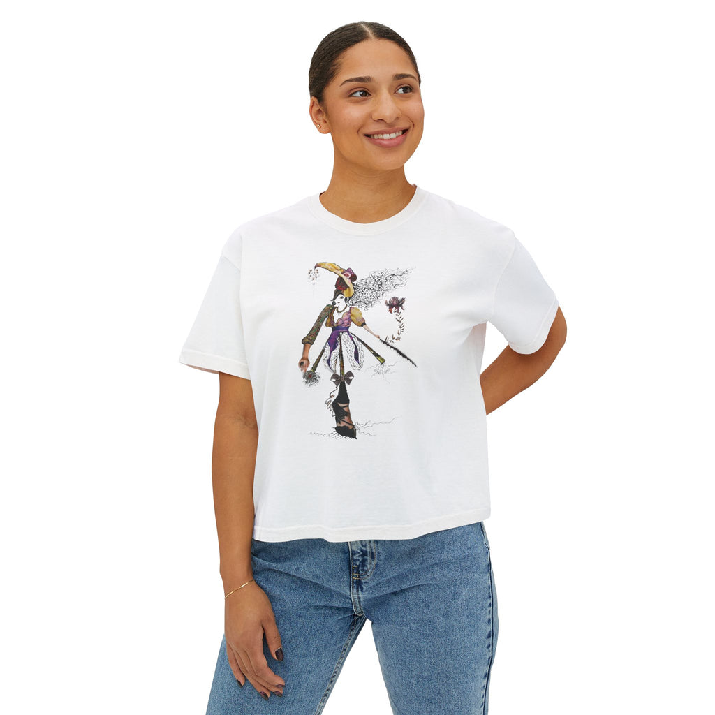 Witchy Girl Illustration Tee | Hand-Drawn Witch, Broom & Raven