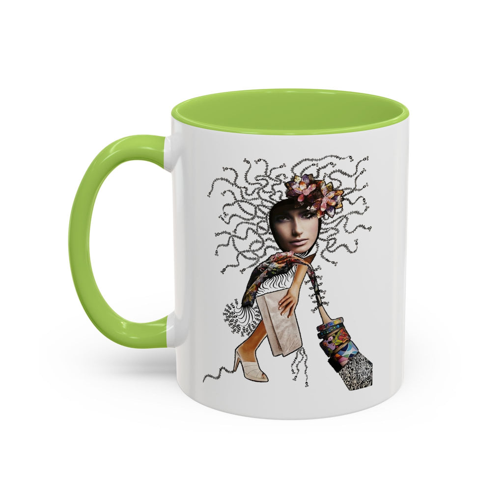 Medusa Face Collage Accent Coffee Mug | Surreal Hair Tendrils, Fashion Elements