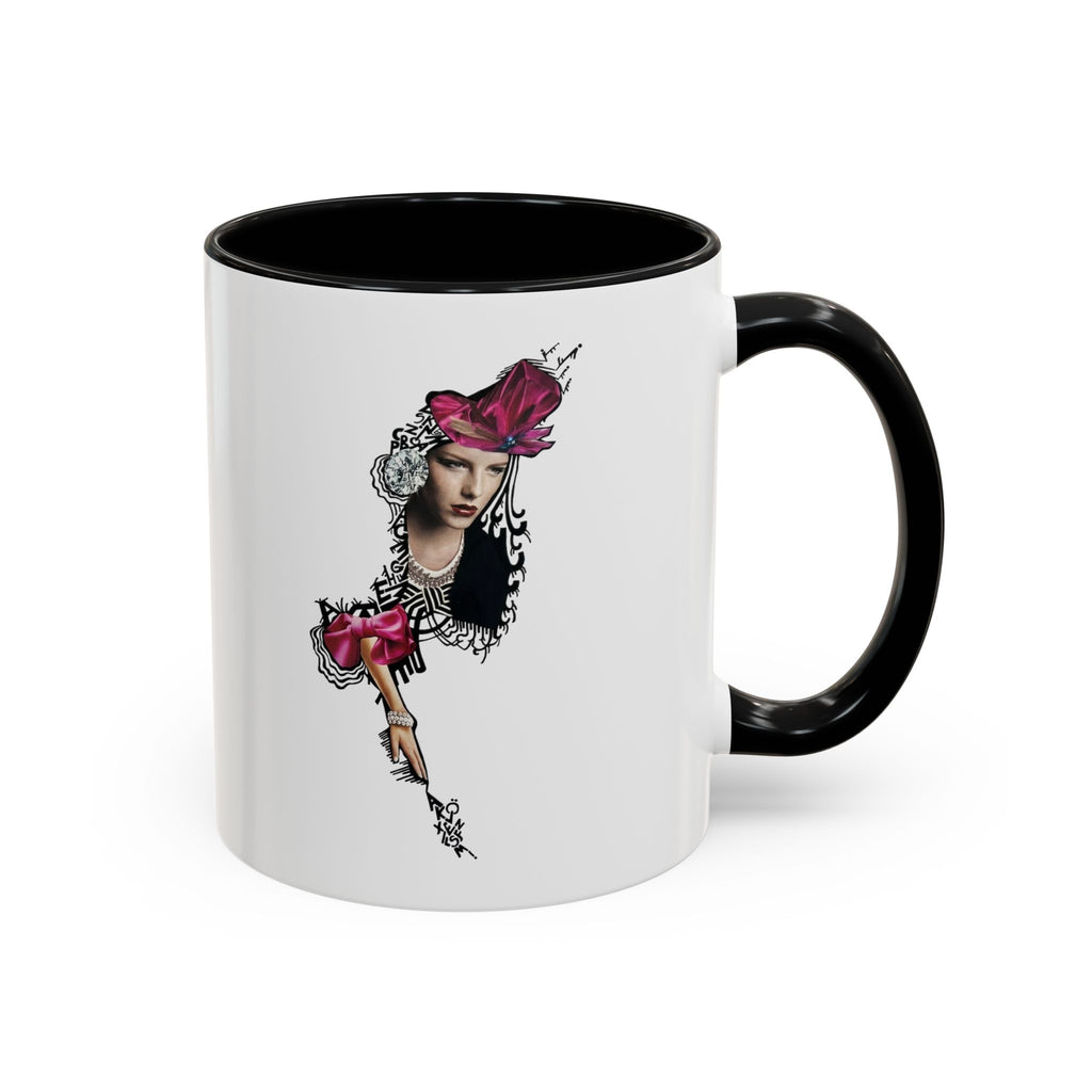 Vintage Femme Portrait Mug | Floral Headpiece, Pink Feathered Hat