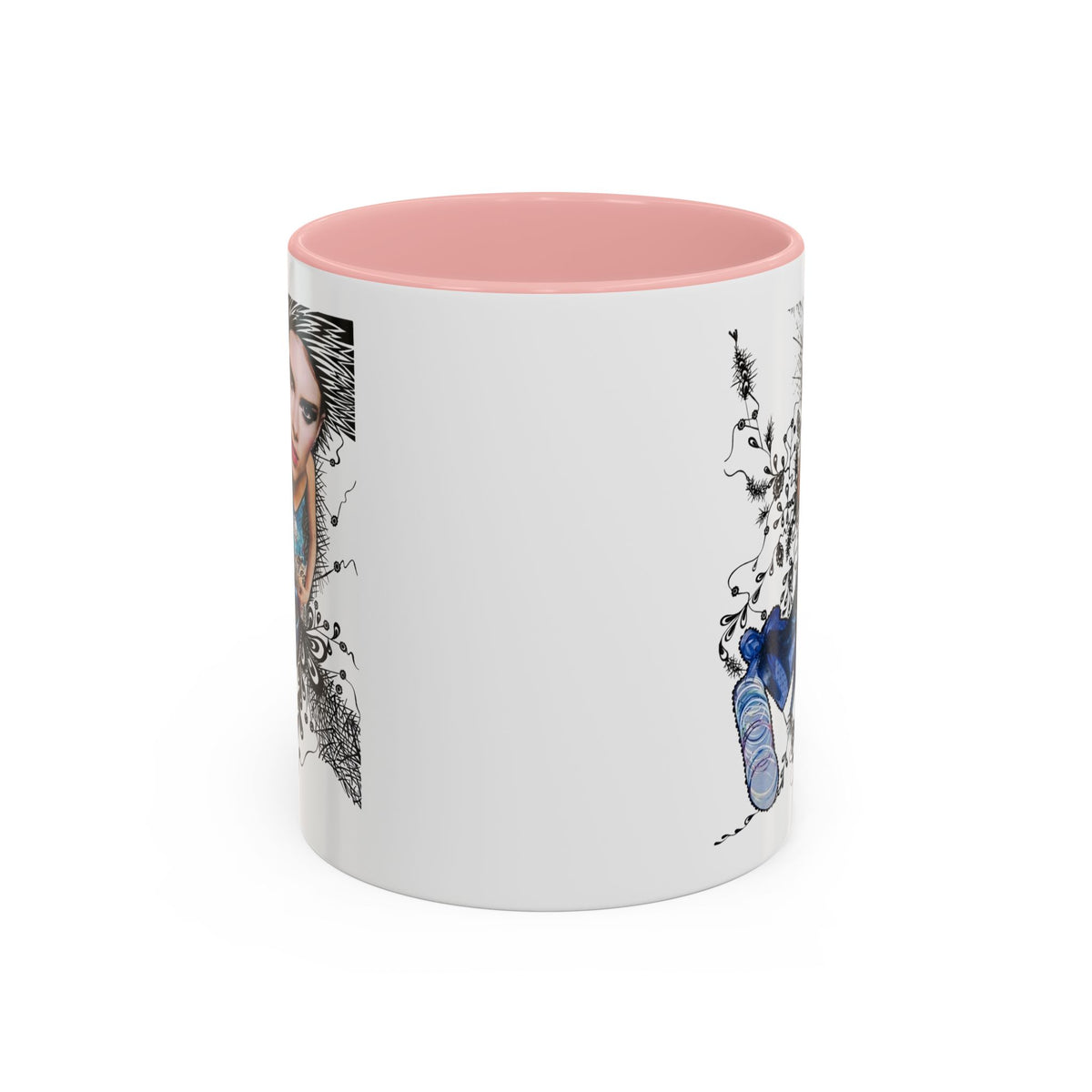 Fashion Illustration Girl Mug | Accent Coffee Mug, Black Handle
