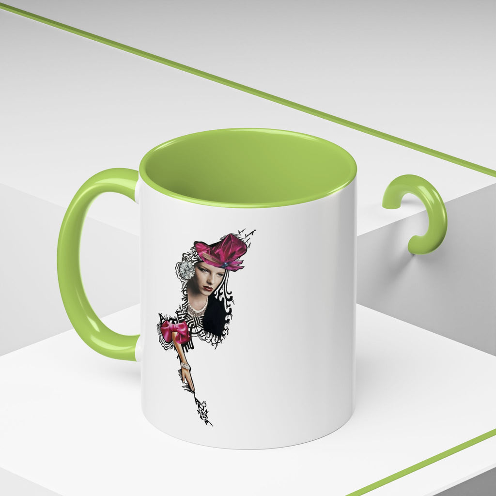 Vintage Femme Portrait Mug | Floral Headpiece, Pink Feathered Hat