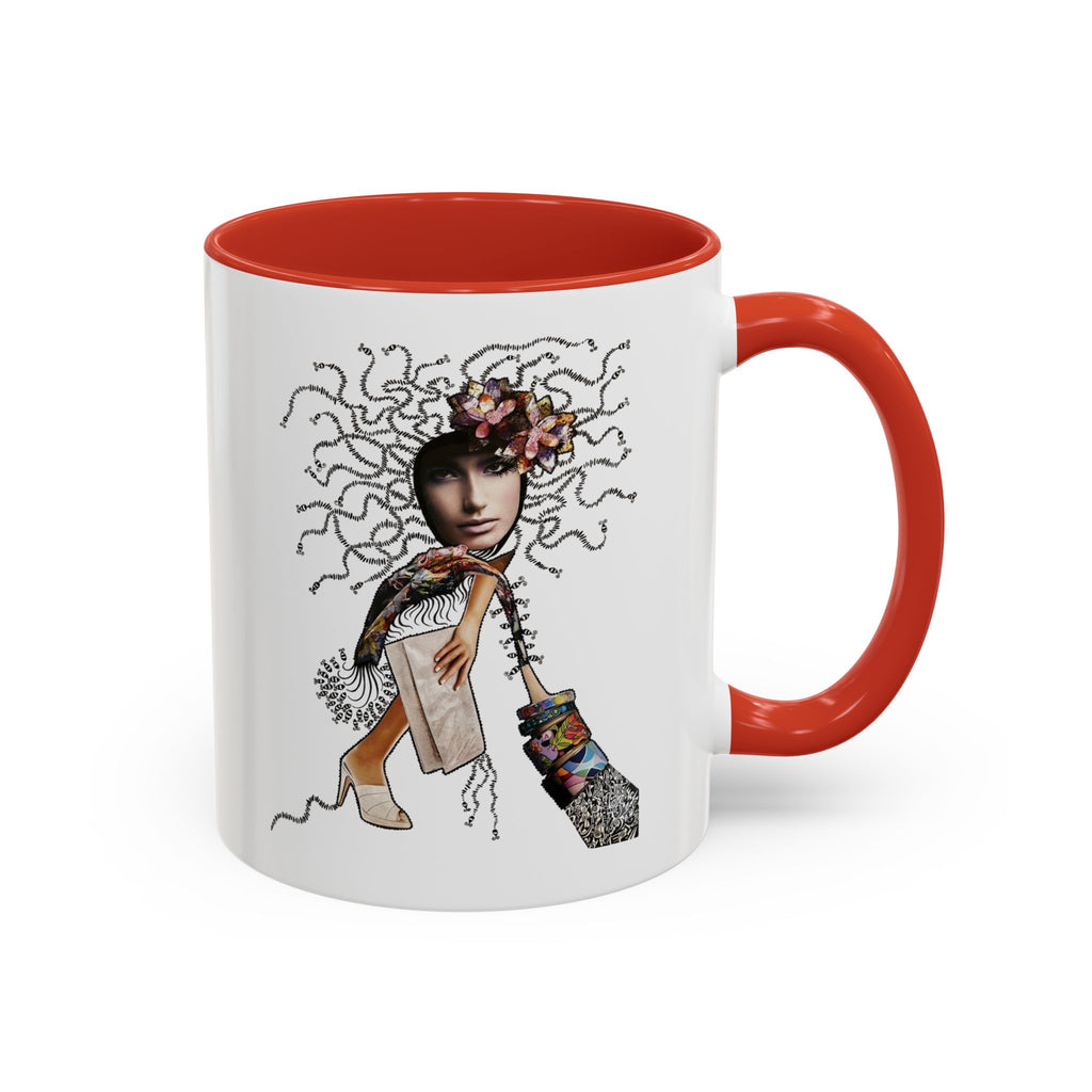 Medusa Face Collage Accent Coffee Mug | Surreal Hair Tendrils, Fashion Elements