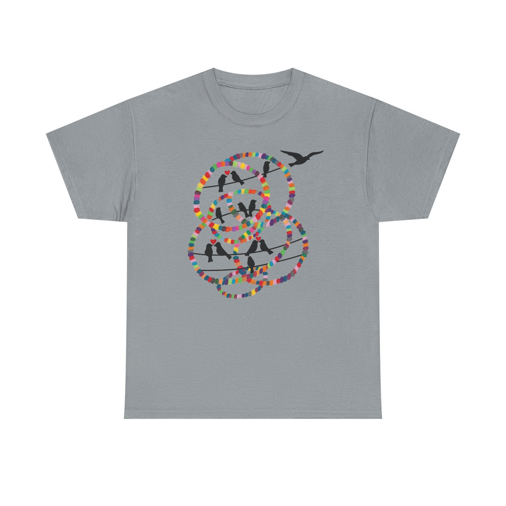 Colorful Tape Swirl with Flying Birds T-Shirt | Abstract Graphic Tee