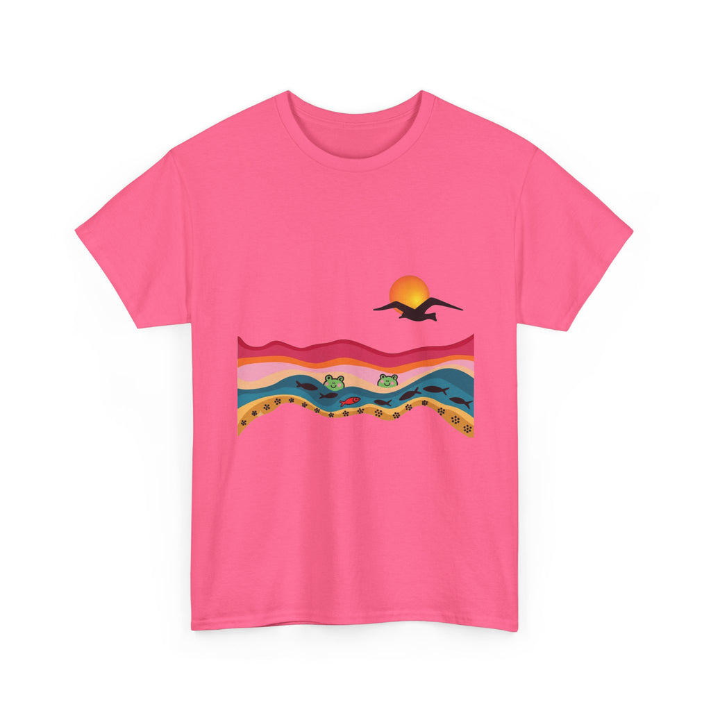 Sunset Desert Waves Tee | Vibrant Southwestern Landscape, Bird Silhouette