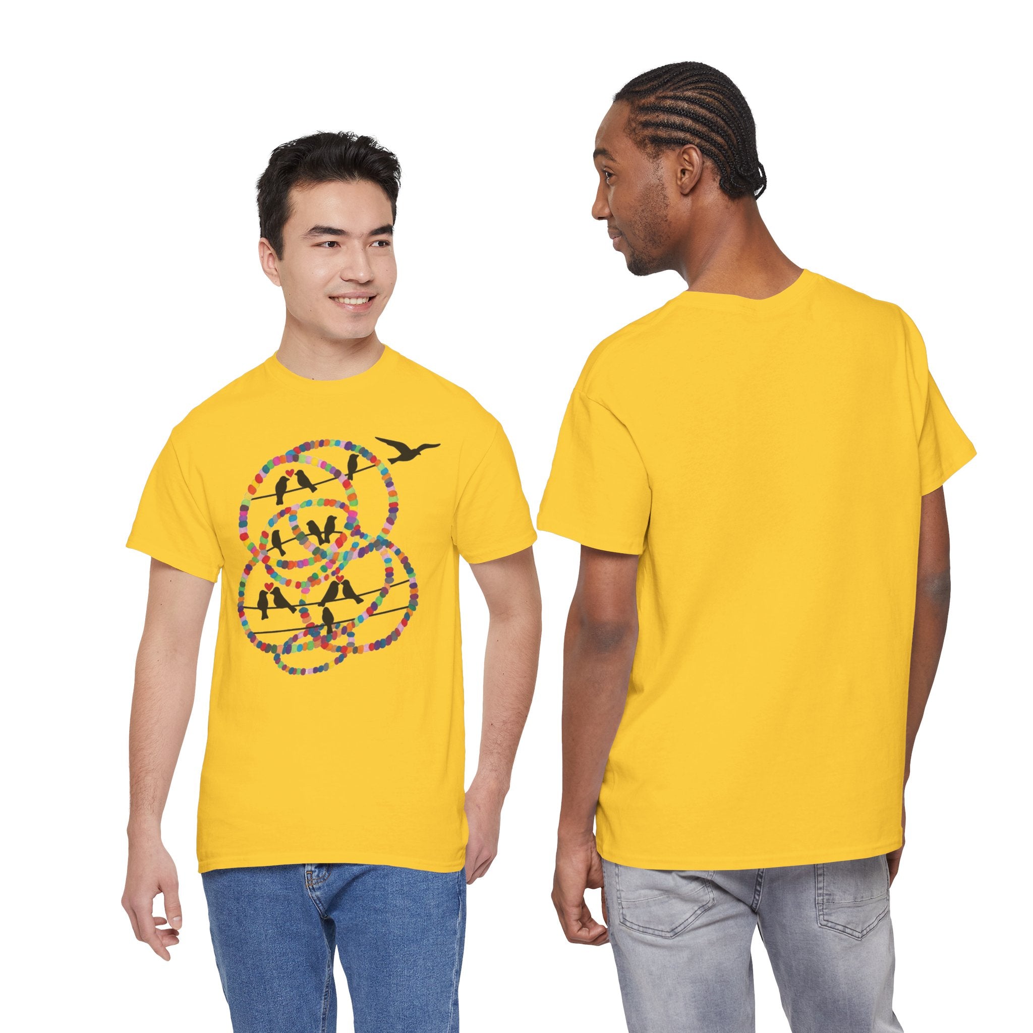 Colorful Tape Swirl with Flying Birds T-Shirt | Abstract Graphic Tee
