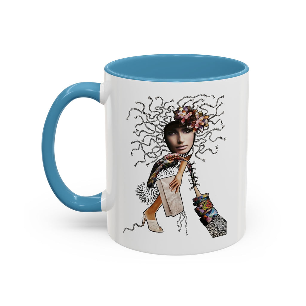 Medusa Face Collage Accent Coffee Mug | Surreal Hair Tendrils, Fashion Elements