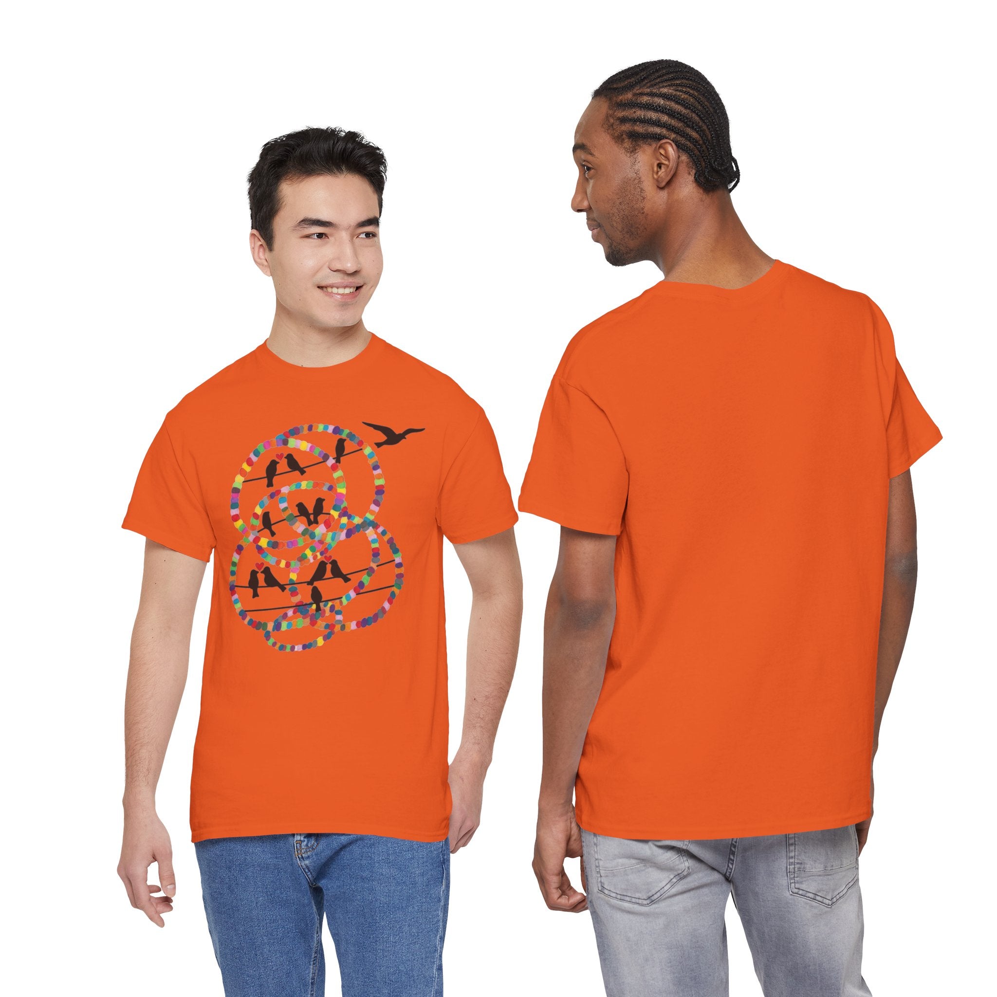 Colorful Tape Swirl with Flying Birds T-Shirt | Abstract Graphic Tee