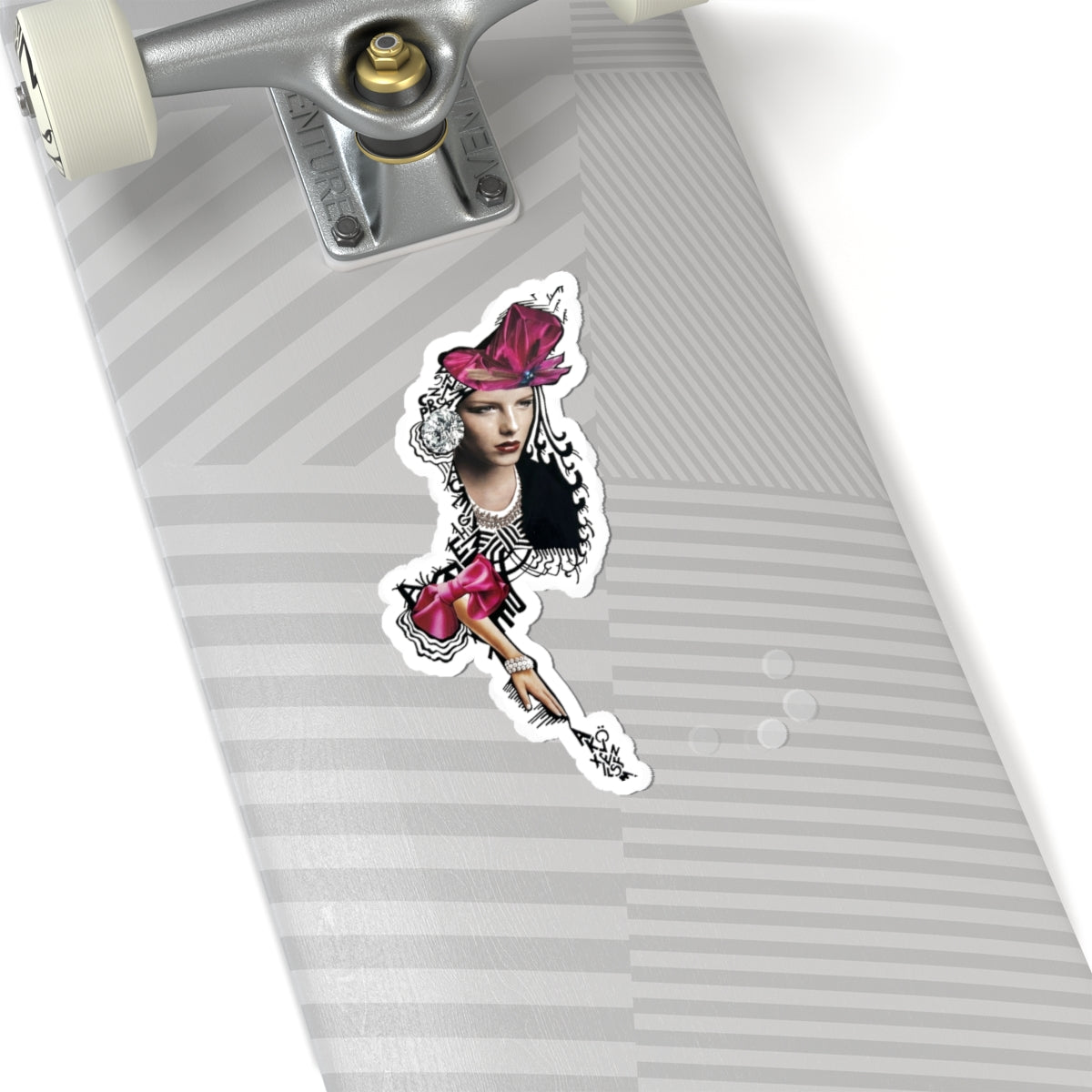 Fashion Girl Kiss-Cut Sticker — Vintage Portrait with Pink Bow Laptop Decal