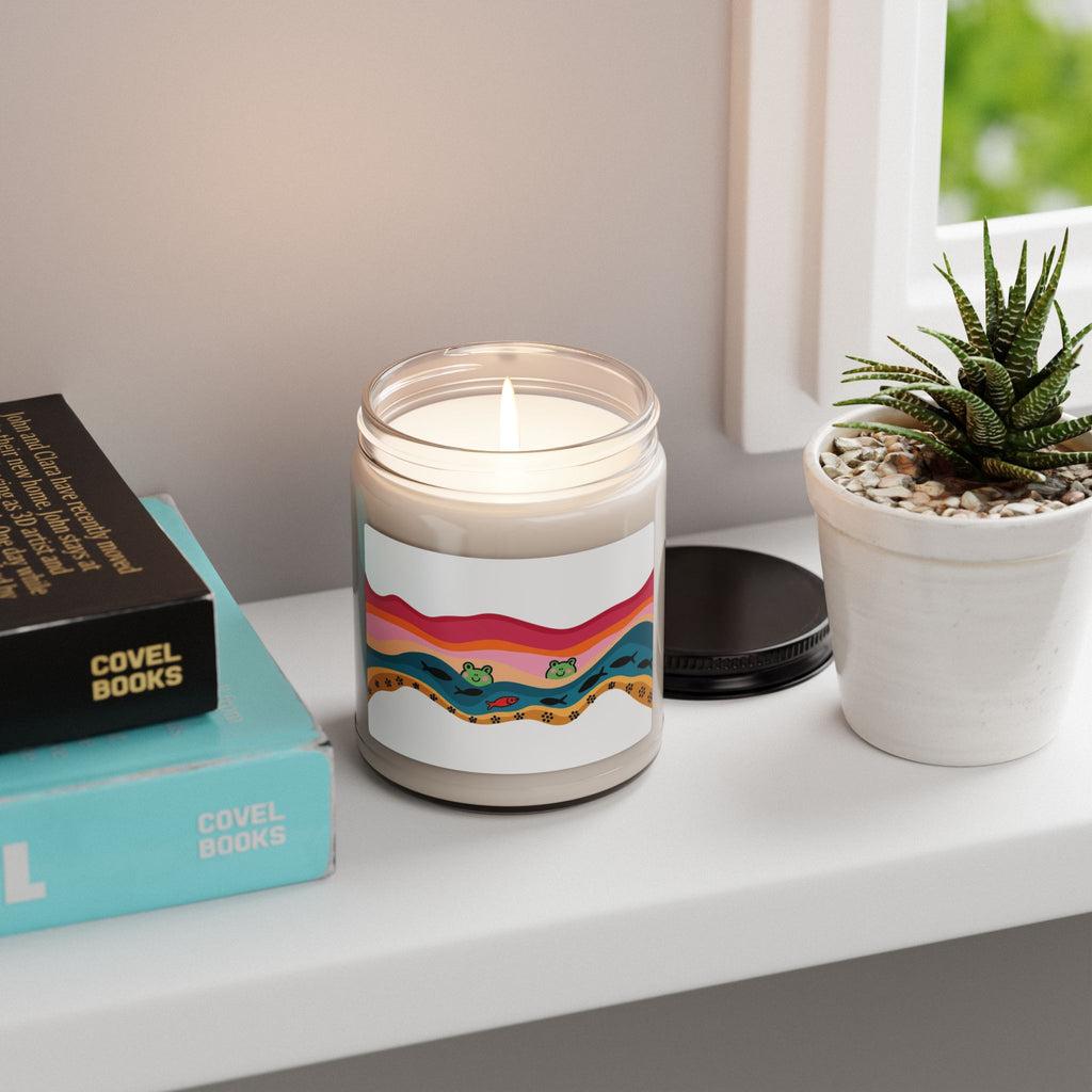 Soy Candle — Whimsical Sunset Frogs Scented Jar (9oz)