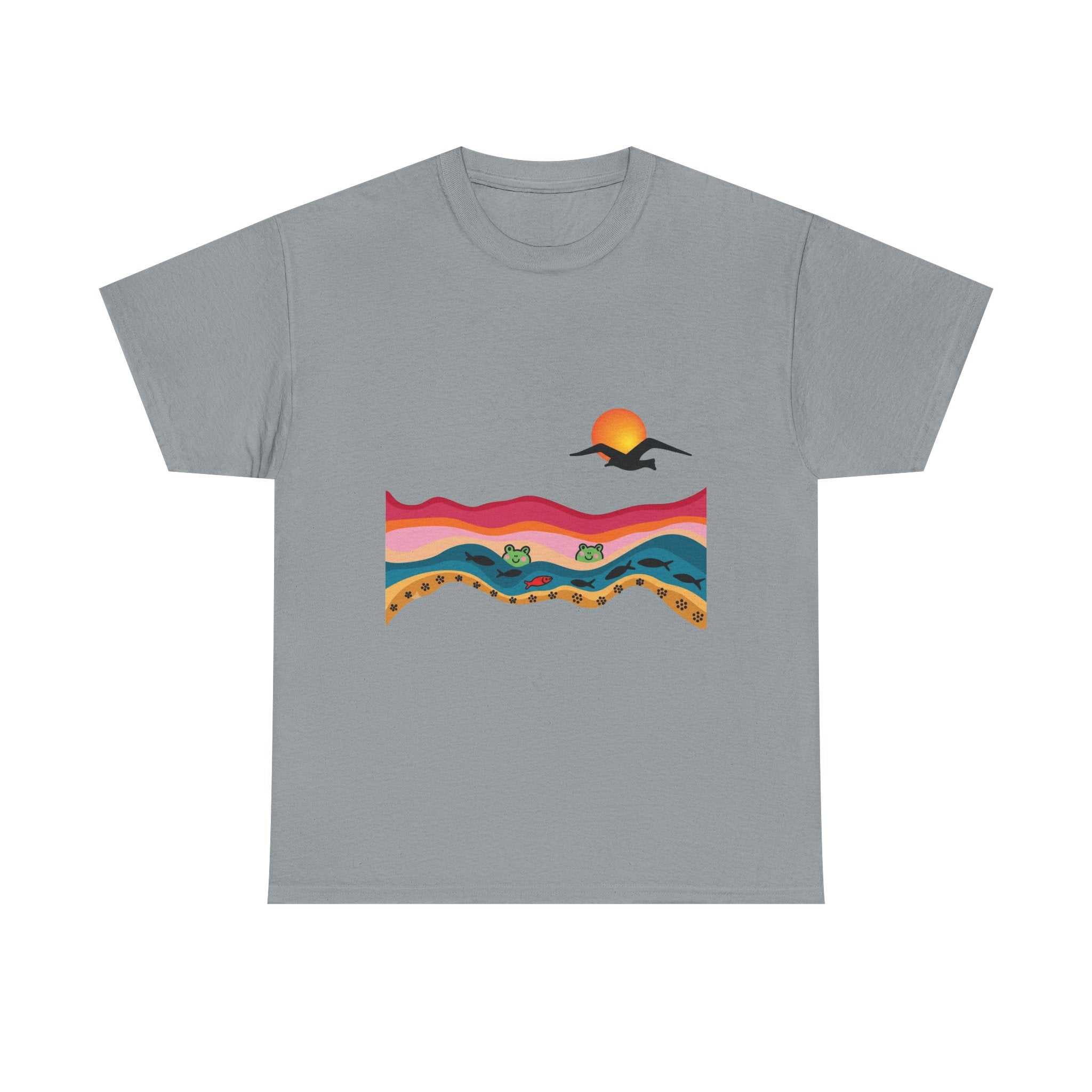 Sunset Desert Waves Tee | Vibrant Southwestern Landscape, Bird Silhouette