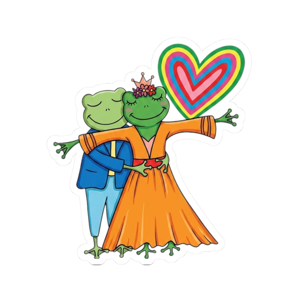 Frog Couple Dance Kiss-Cut Sticker — Colorful LGBTQ+ Pride Heart Decal