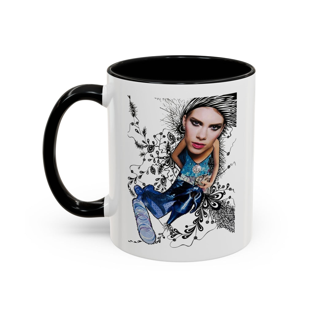 Fashion Illustration Girl Mug | Accent Coffee Mug, Black Handle