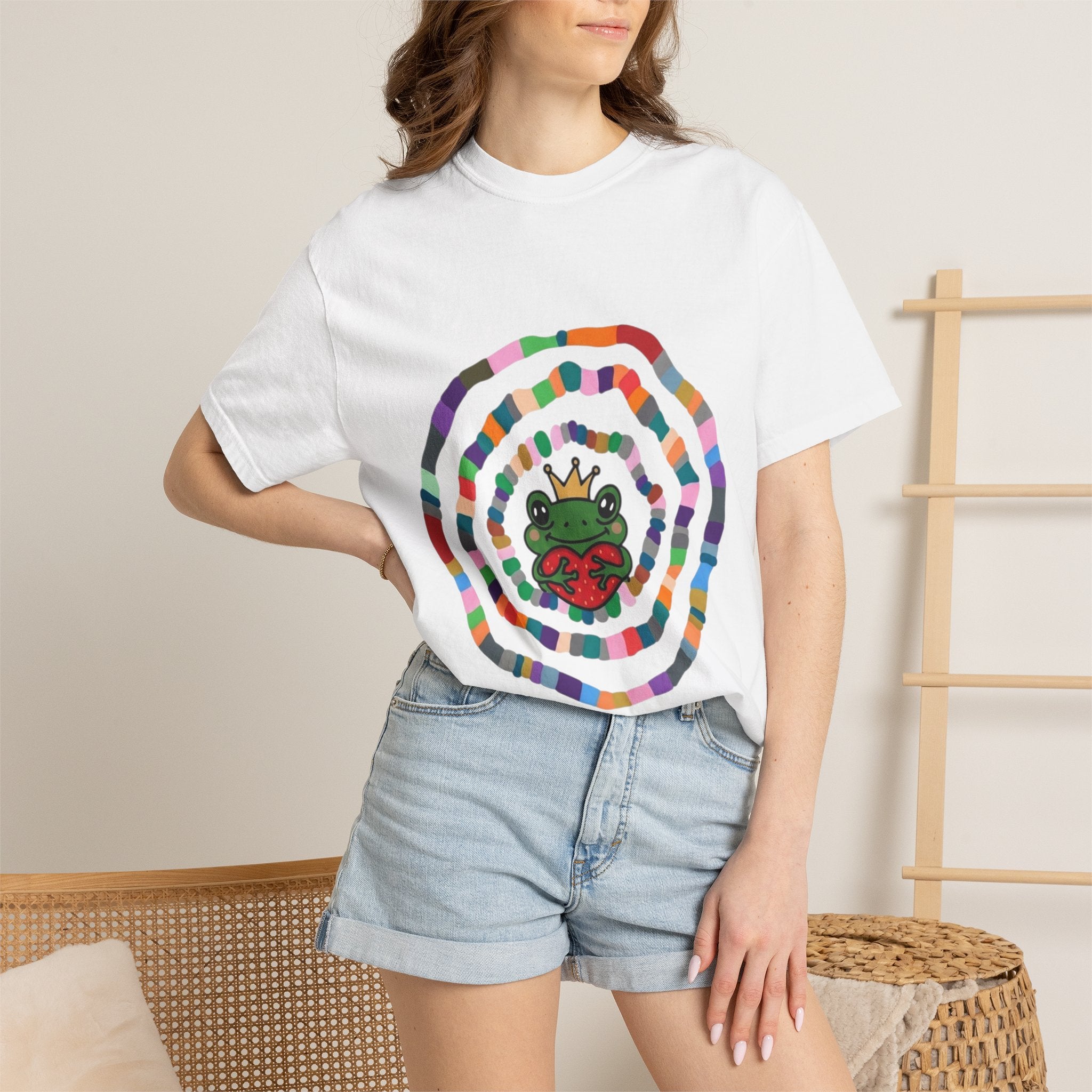 Crowned Frog Heart T-Shirt | Colorful Spiral Doodle