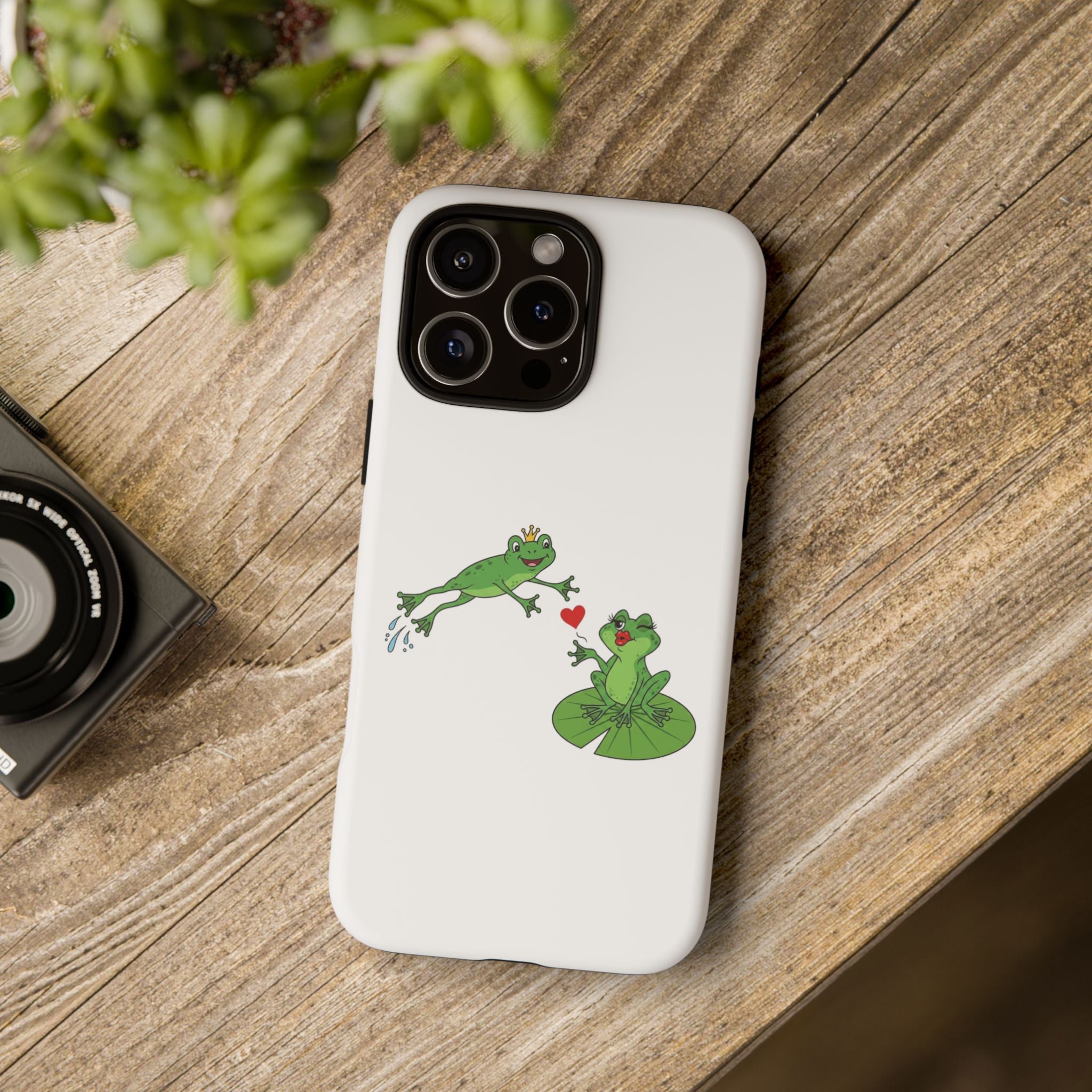 Kissing Frog Illustration Tough Phone Case | Cute Lily Pad Love Design