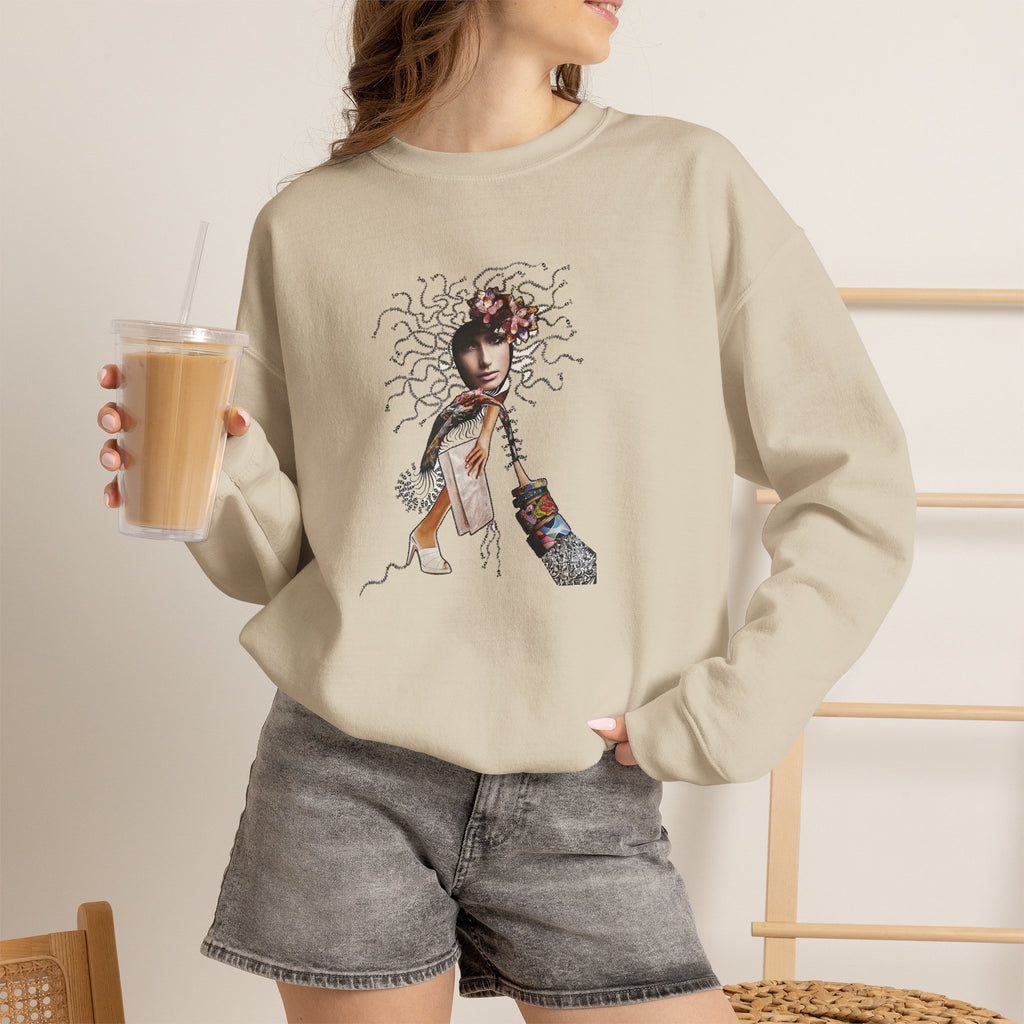 Medusa Goddess Crewneck Sweatshirt — Mythic Floral Medusa Design