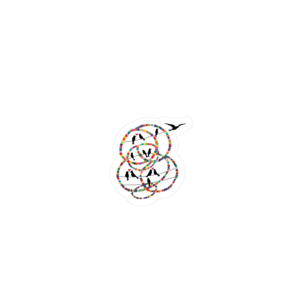 Minimalist Bird & Rings Kiss-Cut Sticker — Colorful Line Art Laptop Decal