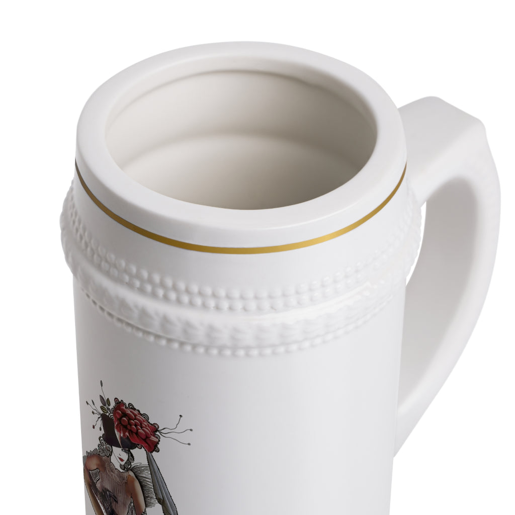 Vintage Pinup Girl Floral Skull Beer Stein Mug | Retro Tattoo Artwork