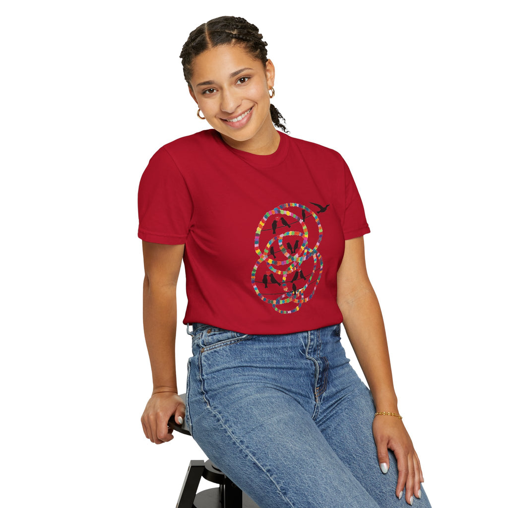 Bird Flight Graphic T-Shirt — Colorful Ring Silhouette Tee