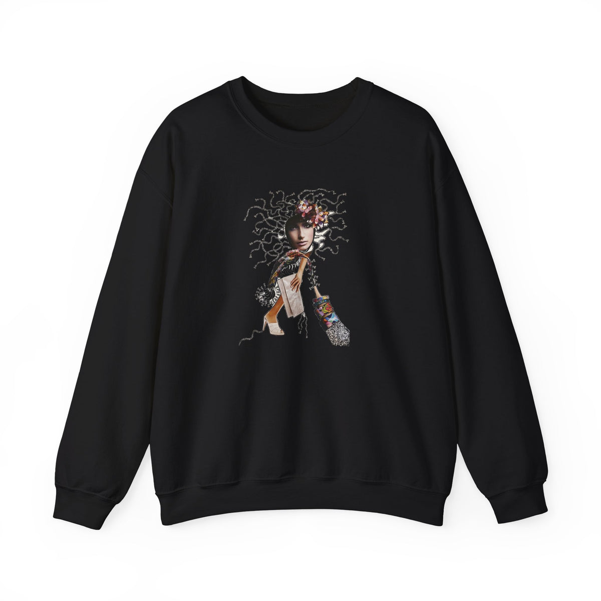 Medusa Goddess Crewneck Sweatshirt — Mythic Floral Medusa Design