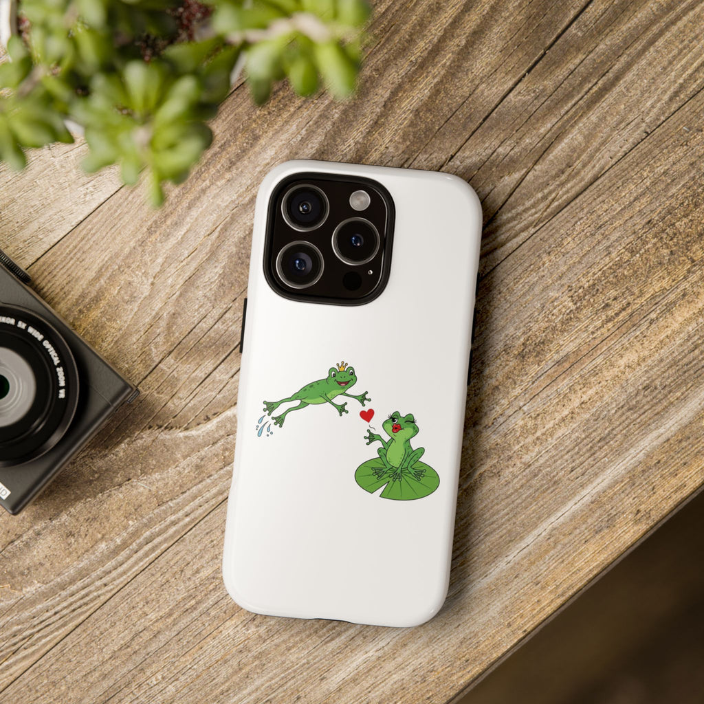 Kissing Frog Illustration Tough Phone Case | Cute Lily Pad Love Design