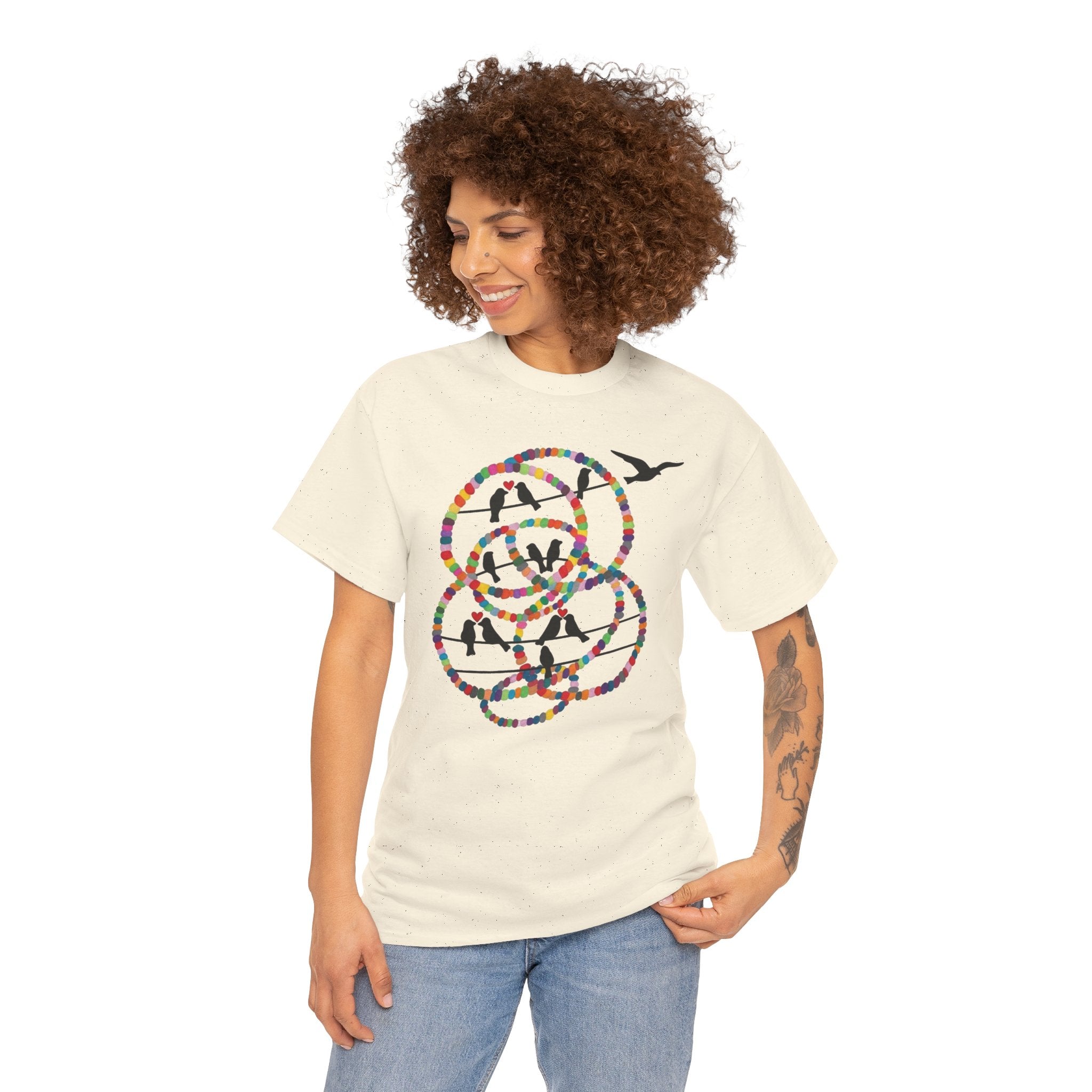 Colorful Tape Swirl with Flying Birds T-Shirt | Abstract Graphic Tee
