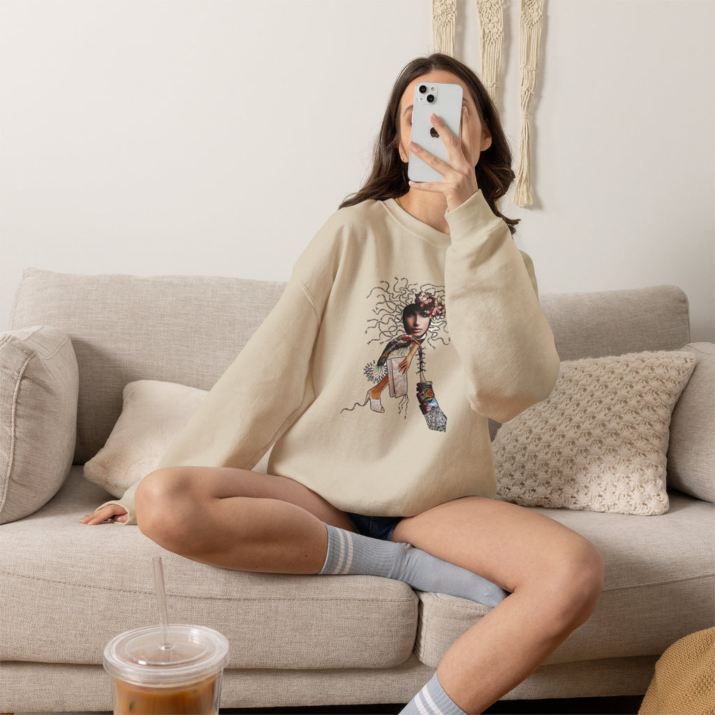 Medusa Goddess Crewneck Sweatshirt — Mythic Floral Medusa Design