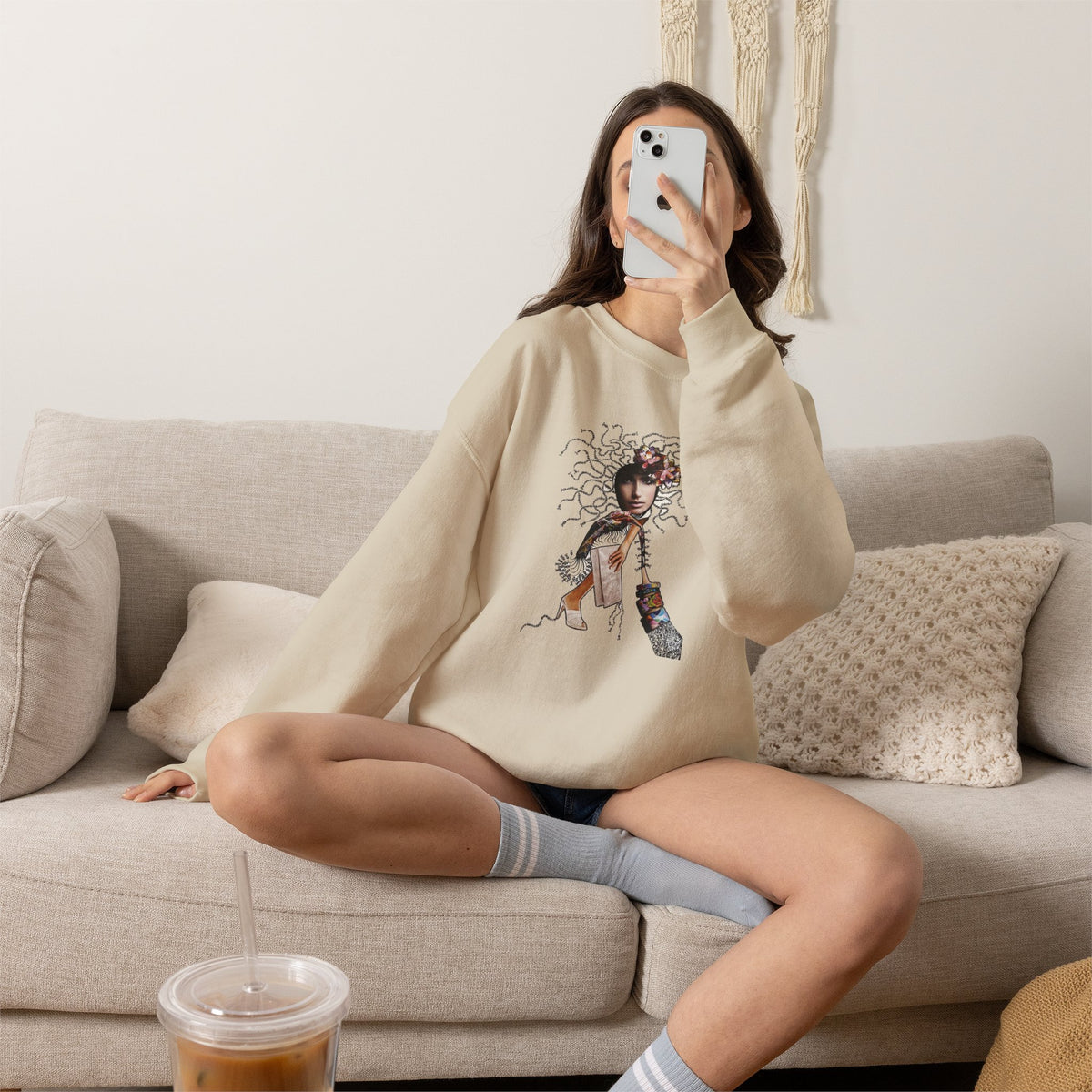 Medusa Goddess Crewneck Sweatshirt — Mythic Floral Medusa Design