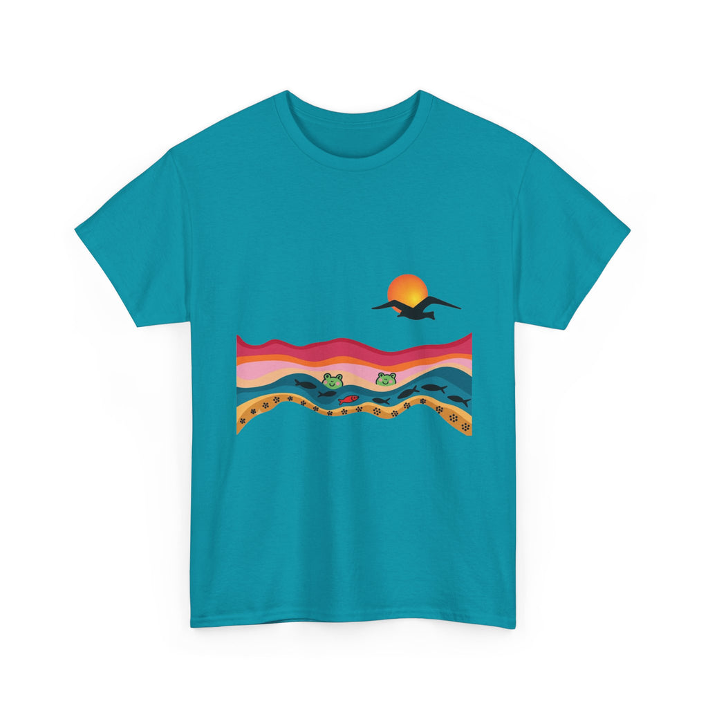 Sunset Desert Waves Tee | Vibrant Southwestern Landscape, Bird Silhouette