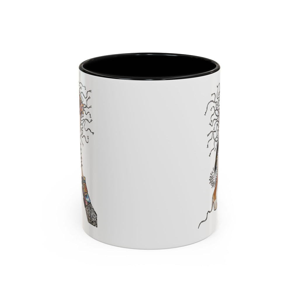 Medusa Face Collage Accent Coffee Mug | Surreal Hair Tendrils, Fashion Elements