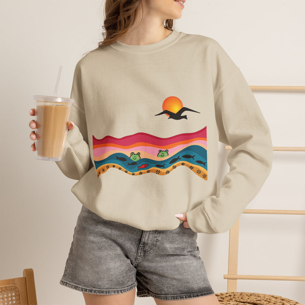 Desert Sunset Landscape Sweatshirt | Sunset Dunes with Road and Bird
