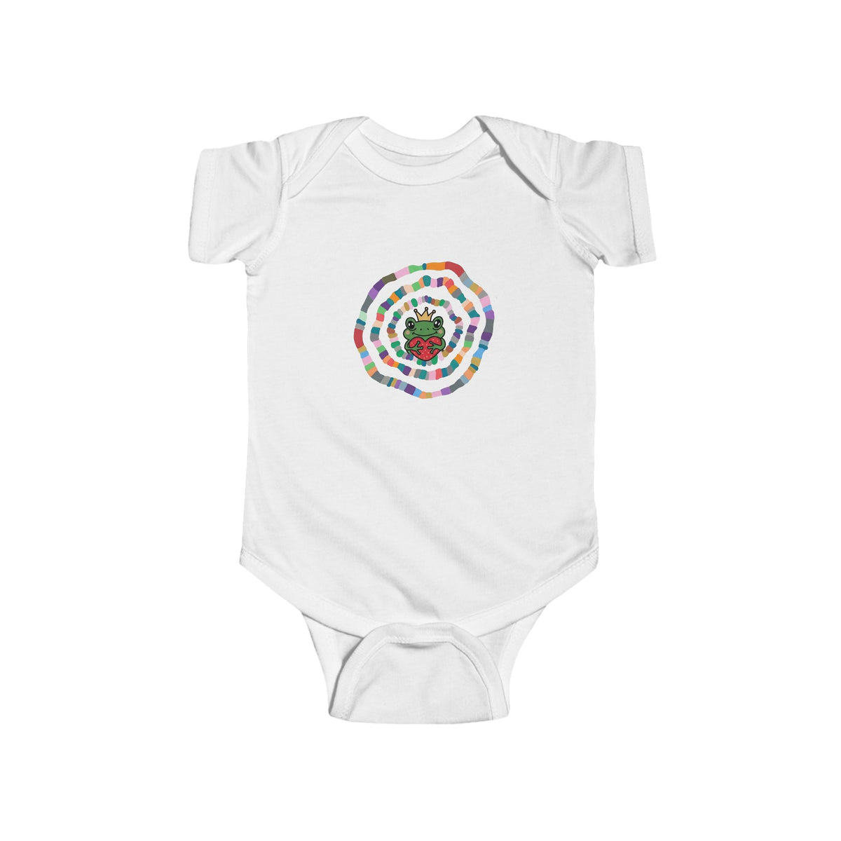 Colorful Spiral with Frog Bodysuit | Cute Rainbow Circle Infant Onesie