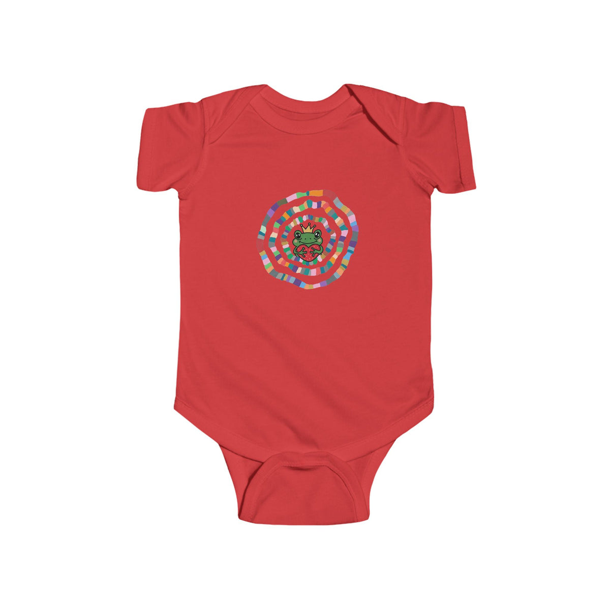 Colorful Spiral with Frog Bodysuit | Cute Rainbow Circle Infant Onesie