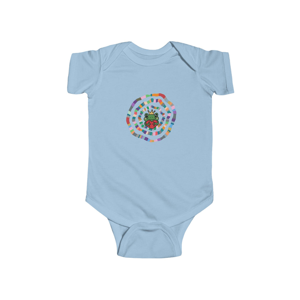 Colorful Spiral with Frog Bodysuit | Cute Rainbow Circle Infant Onesie