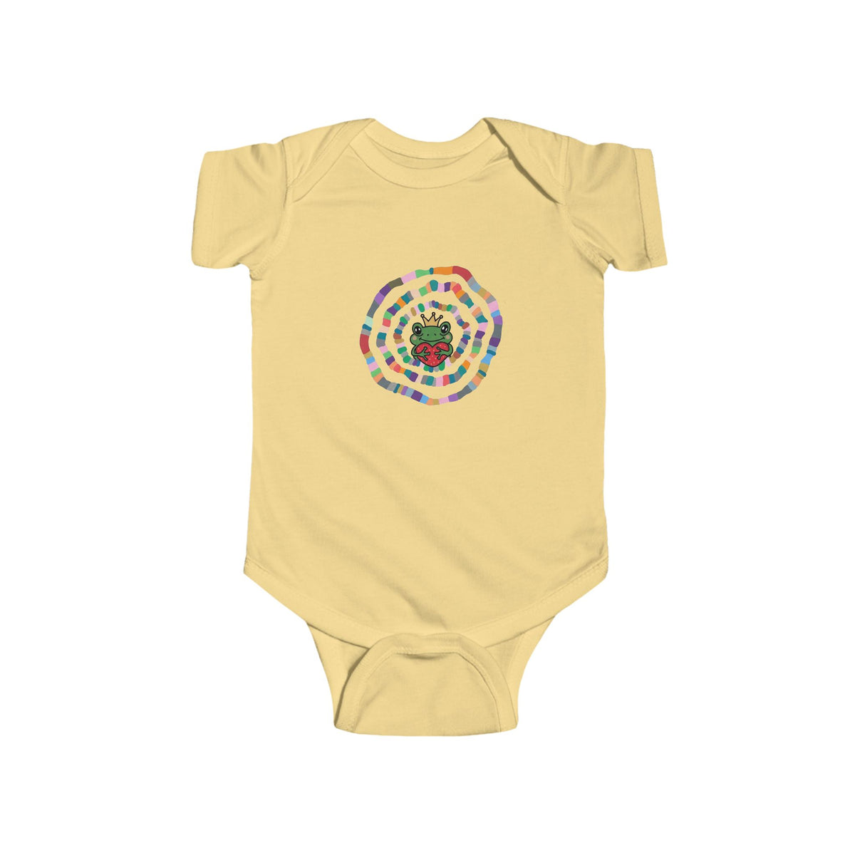 Colorful Spiral with Frog Bodysuit | Cute Rainbow Circle Infant Onesie