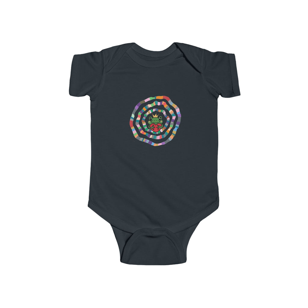 Colorful Spiral with Frog Bodysuit | Cute Rainbow Circle Infant Onesie